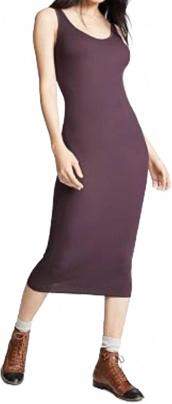 NEW ENZA COSTA silk rib tank midi dress in dk plum